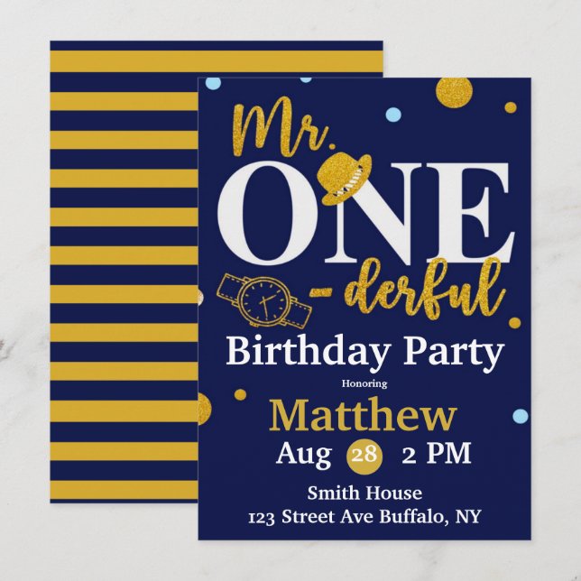 Invitación Sr. Un Maravilloso Navy y la Fiesta de Cumpleaños  (Anverso / Reverso)