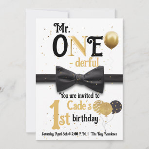 Invitación Sr. Un maravilloso negro y oro primer cumpleaños