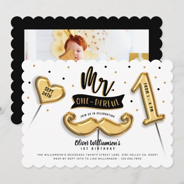 Invitación Sr. Un maravilloso Relieve metalizado dorado Balón (Anverso / Reverso)