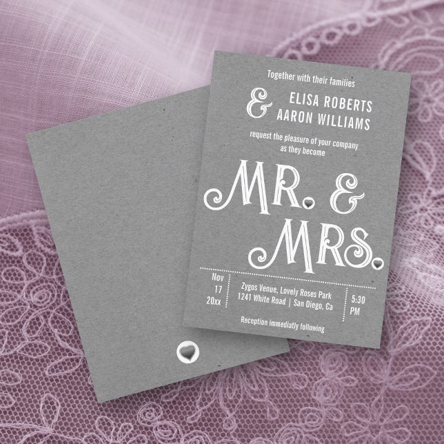 Invitación Sr. y boda de papel tipográfico gris kraft (Subido por el creador)