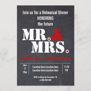 Invitación Sr. y la Sra. typography boda rehersal cena