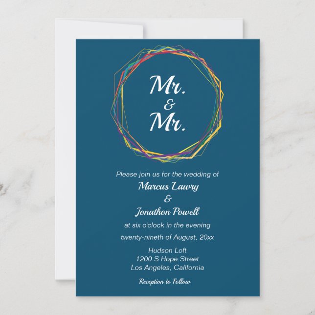 Invitación Sr. Y Mr. Gay Wedting Rainbow Purple (Anverso)