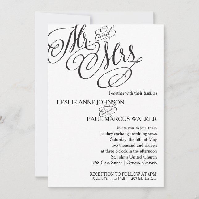 Invitación Sr. y señora clásicos Wedding Invitation (Anverso)