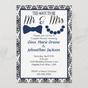 Invitación Sr. y señora Shower Invitation (Navy1) del damasco