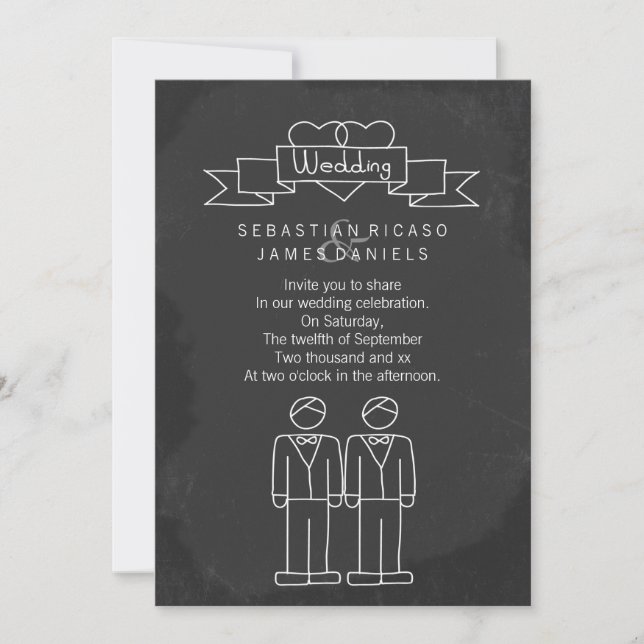 Invitación Sr. y Sr. Doodle Chalkboard Gay Boda (Anverso)
