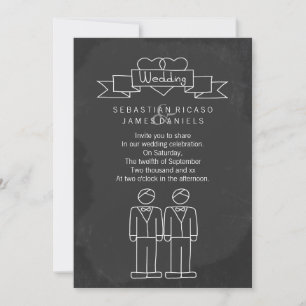 Invitación Sr. y Sr. Doodle Chalkboard Gay Boda