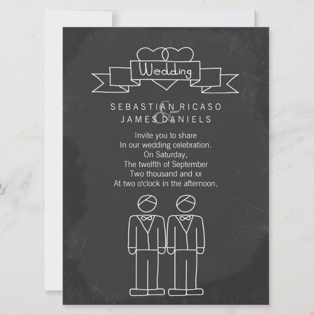 Invitación Sr. y Sr. Doodle Chalkboard Gay Boda (Anverso)