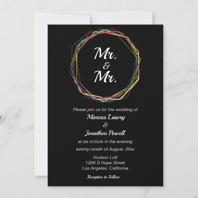 Invitación Sr. y Sr. Gay Wedding Invitation Rainbow Black (Anverso)