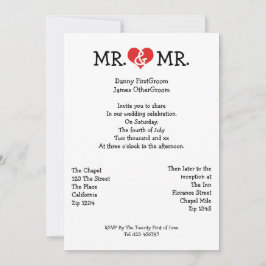 Invitación Sr. y Sr. Love Heart Gay Boda