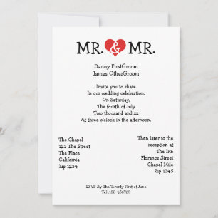 Invitación Sr. y Sr. Love Heart Gay Boda