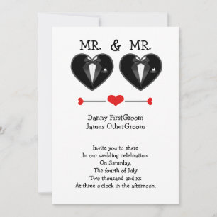 Invitación Sr. y Sr. Love Heart Tuxedo Gay Boda