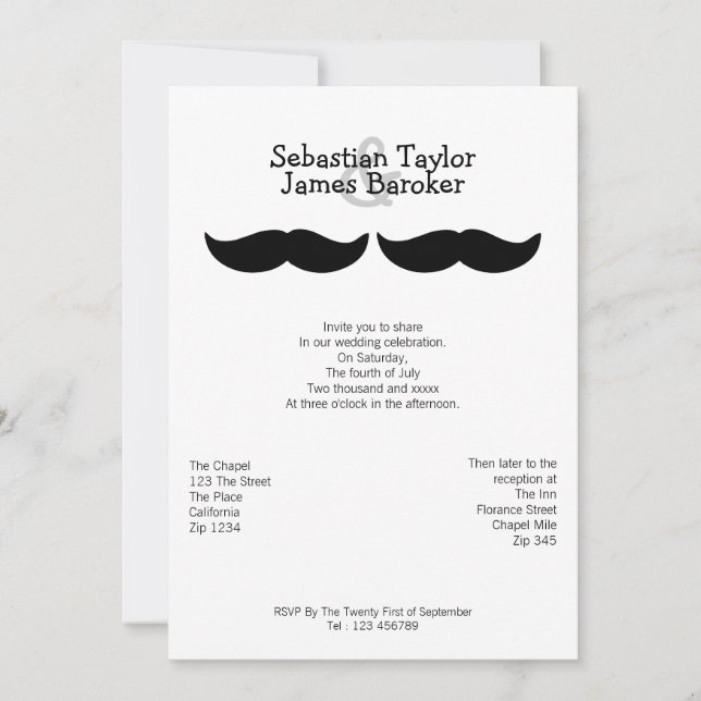 Invitación Sr. y Sr. Mustache Boda (Anverso)