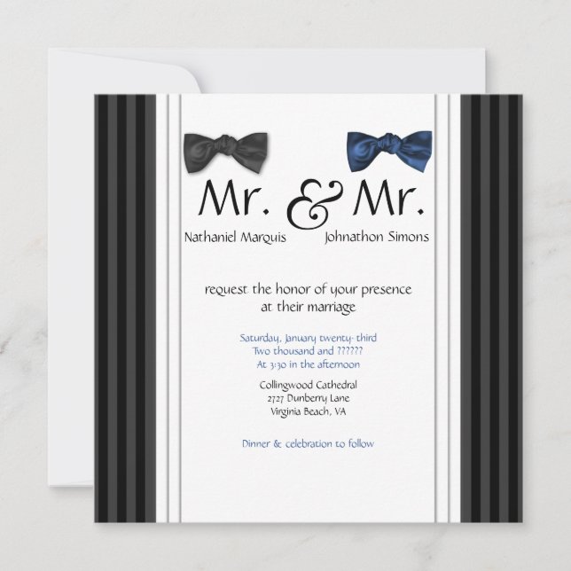 Invitación Sr. y Sr. pajaritas y boda rayada Pin invitan (Anverso)