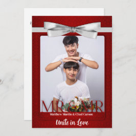 Invitación Sr. y Sr. Red Damask Two Grooms Photo Boda