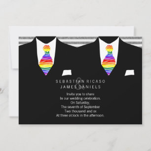 Invitación Sr. y Sr. Suit y Boda Gay de la corbata arcoiris