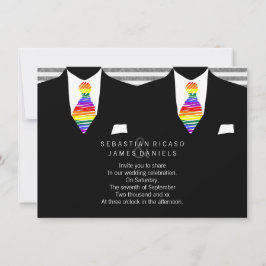 Invitación Sr. y Sr. Suit y Boda Gay de la corbata arcoiris