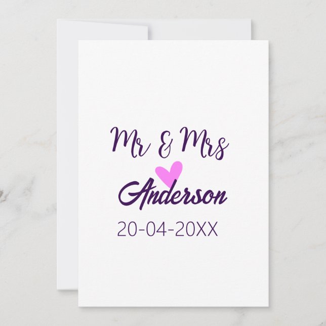 Invitación Sr. y Sra. añada apellido fecha año de boda favor  (Anverso)