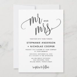 Invitación Sr. y Sra. Black Lovely Script Typography Boda