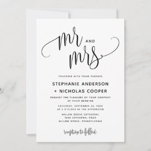 Invitación Sr. y Sra. Black Lovely Script Typography Boda