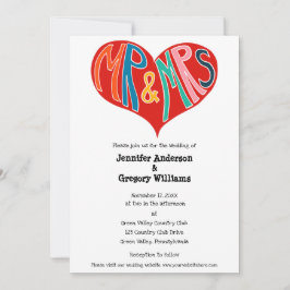 Invitación Sr. y Sra. Boda Red and White Heart Shape