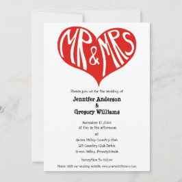 Invitación Sr. y Sra. Boda Red and White Heart Shape