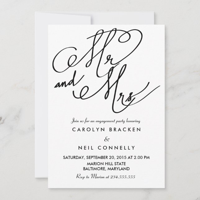 Invitación Sr. Y Sra. Classy Typography Engagement Party (Anverso)
