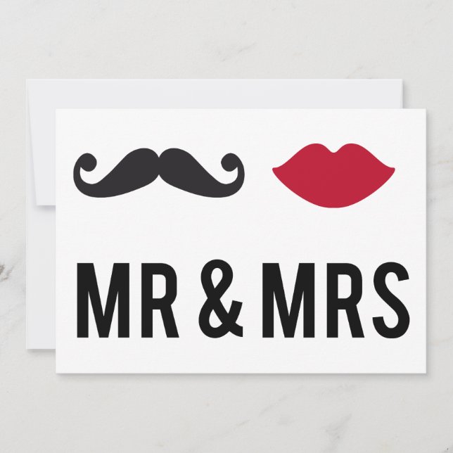 Invitación sr. y sra. con bigote y labios rojos (Anverso)