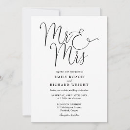 Invitación Sr y Sra Elegante Guión Boda en Blanco y Negro