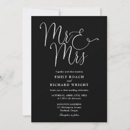 Invitación Sr y Sra Elegante Guión Boda en Blanco y Negro