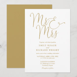 Invitación Sr y Sra Elegante Script Boda de Oro