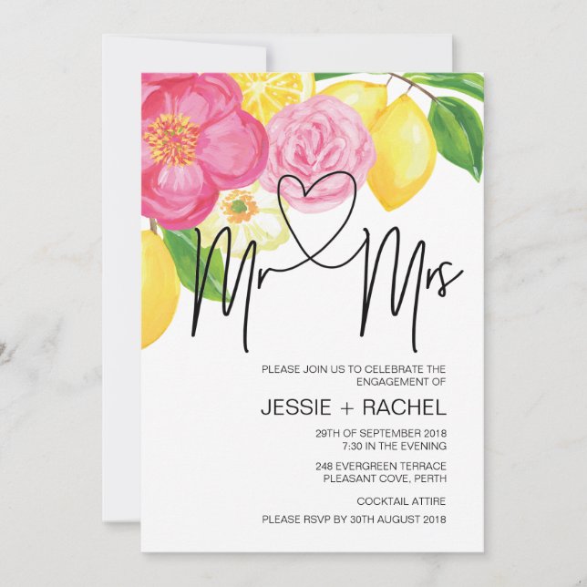 Invitación Sr. Y Sra. Engagement Party Summer Floral (Anverso)