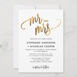 Invitación Sr. y Sra. Gold Lovely Script Typography Boda