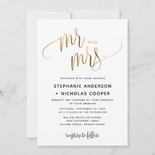 Invitación Sr. y Sra. Gold Lovely Script Typography Boda