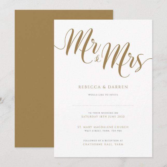 Invitación Sr. y Sra. Gold Wedding Invitation (Anverso / Reverso)