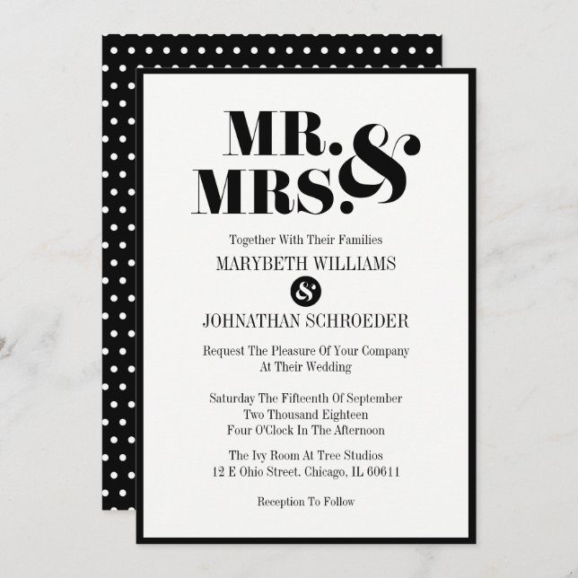 Invitación Sr. y Sra. Modern Bold Wedding Invitation Card (Anverso / Reverso)