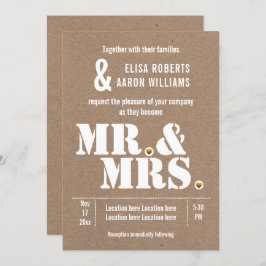 Invitación Sr. y Sra. Modern typography kraft paper boda