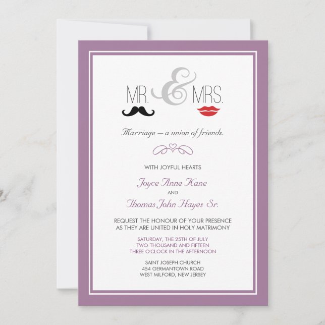 Invitación Sr. y Sra. Mustache & Lipstick Invitation (persona (Anverso)