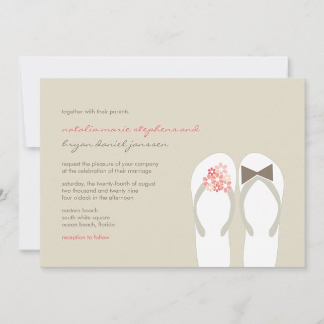Invitación Sr. y Sra. Pink Flip Flops Cute Beach Wedding Invi (Anverso)