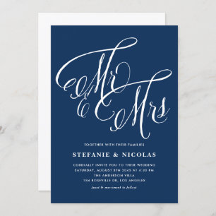 Invitación Sr. y Sra. Rustic Calligraphy Navy Blue Boda