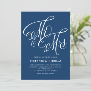 Invitación Sr. y Sra. Rustic Calligraphy Navy Blue Boda