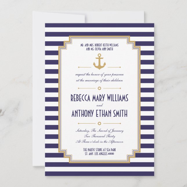 Invitación Sr. y Sra. Stylish Nautical Wedding Invitation (Anverso)