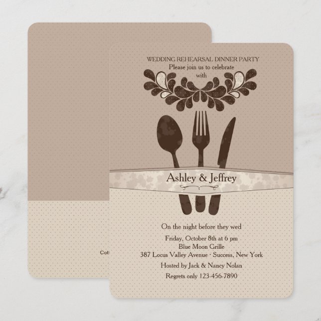 Invitación Sr. y Sra. Utensils Fiesta de la cena de ensayo (Anverso / Reverso)