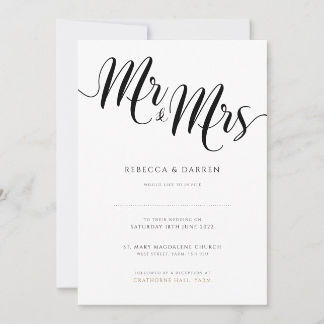 Invitación Sr. y Sra. Wedding Invitation Black & White (Anverso)
