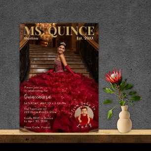 Invitación Sra. Quince Rojo y Dorado Quinceañera