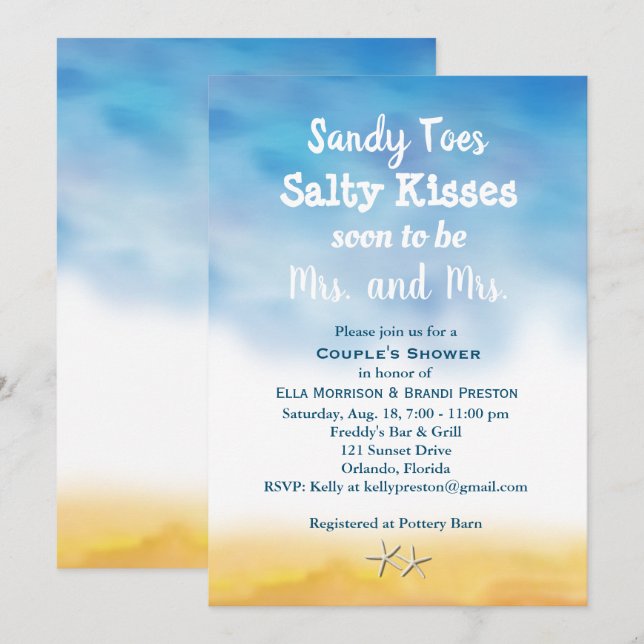 Invitación Sra. y la ducha de la pareja de sandy Toes - cielo (Anverso / Reverso)