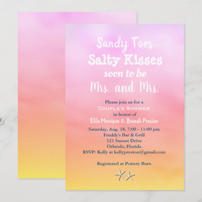 Invitación Sra. Y la señora Sandy Toes Couple's Shower sunset (Anverso / Reverso)