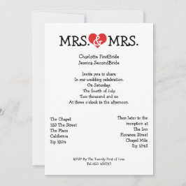 Invitación Sra. y Sra. Boda Lésbica de Love Heart
