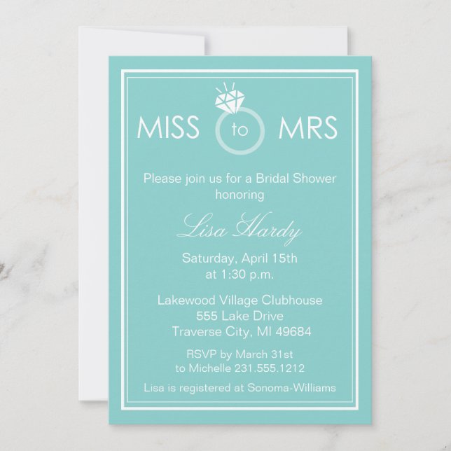Invitación Srta. a señora Bridal Shower Invitation - (Anverso)