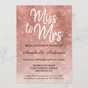Invitación Srta. Pink Rose Gold Shimmer Bridal Shower