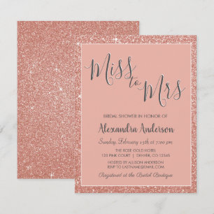 Invitación Srta. Rosa Gold Purpurina Bridal Shower
